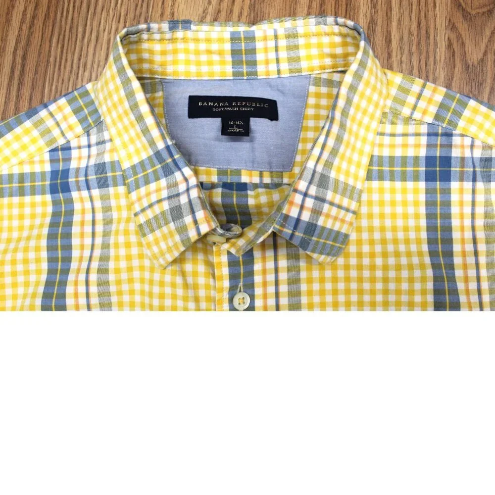 BANANA REPUBLIC REGULAR FIT 100% COTTON SHIRT YELLOW, WHITE & BLUE Sz LARGE, L